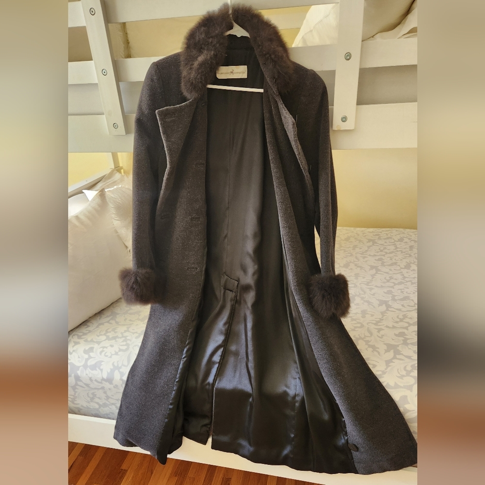 Peruvian Connection Alpaca Angora Wool Lined Double Breasted Ankle Grey Coat 8